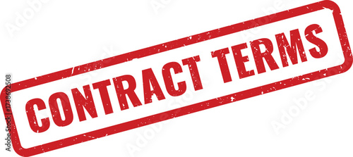 Red contract terms Rubber Stamp on White Background, Indicating Conditions and Clauses of an Agreement