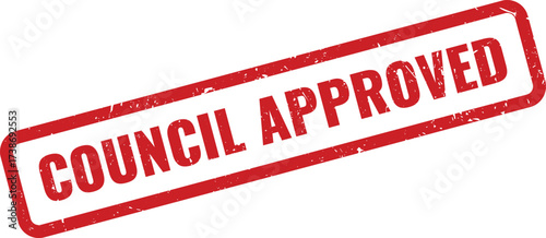 Red council approved Rubber Stamp on White Background, Indicating Official Endorsement by a Governing Body