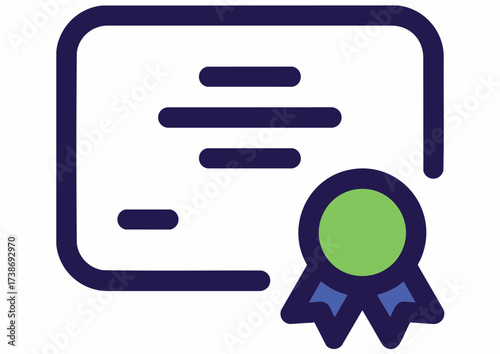 Icon of a certificate with a green seal on a white background
