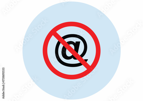 Free Download Graphic symbol of an email prohibition sign with a red circle and line over an at sign on a light blue background. - GFXLoad