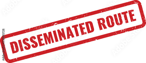 Red disseminated route Rubber Stamp on White Background, Indicating a Widely Published or Known Path