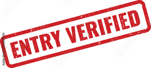 Red Entry Verified Rubber Stamp with Scratched Surface on White Background, Affirming Successful Record Validation