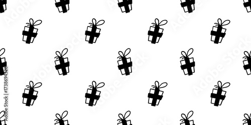 Seamless festive pattern with hand drawn doodle gift boxes in outline style. Line art vector background. 