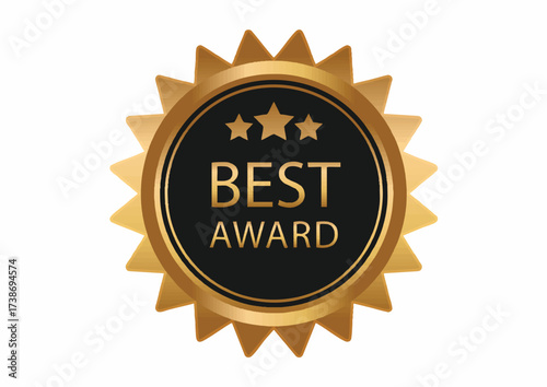 Golden award badge with three stars and text "BEST AWARD" on a black background.