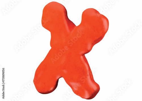A bright orange letter X, seemingly made of clay or playdough, stands against a plain white background.