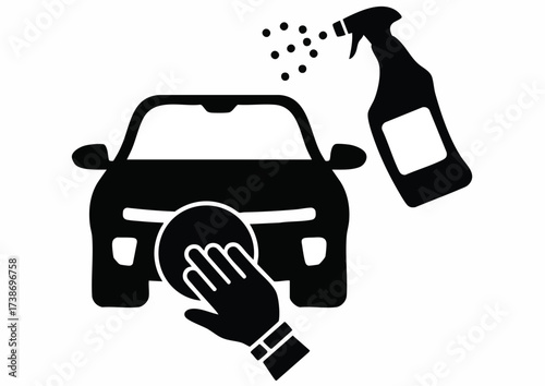 Car being cleaned with a cloth and spray bottle, symbolizing car washing and detailing.