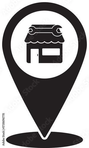 Auto service and repair shop location pin icon