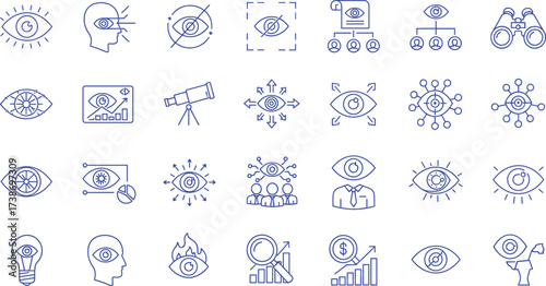 Modern collection of blue outline vector icons for location, navigation, maps, GPS tracking, and positioning. Essential design elements for digital interfaces and web projects