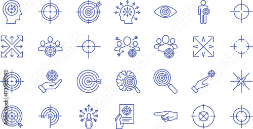 A comprehensive collection of modern blue line icons illustrating various aspects of global logistics, efficient supply chain management, warehousing, and shipping operations for business solutions