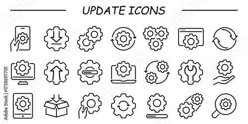 Update, upgrade, progress bar and install concept  outline icon isolated on white background flat vector illustration.