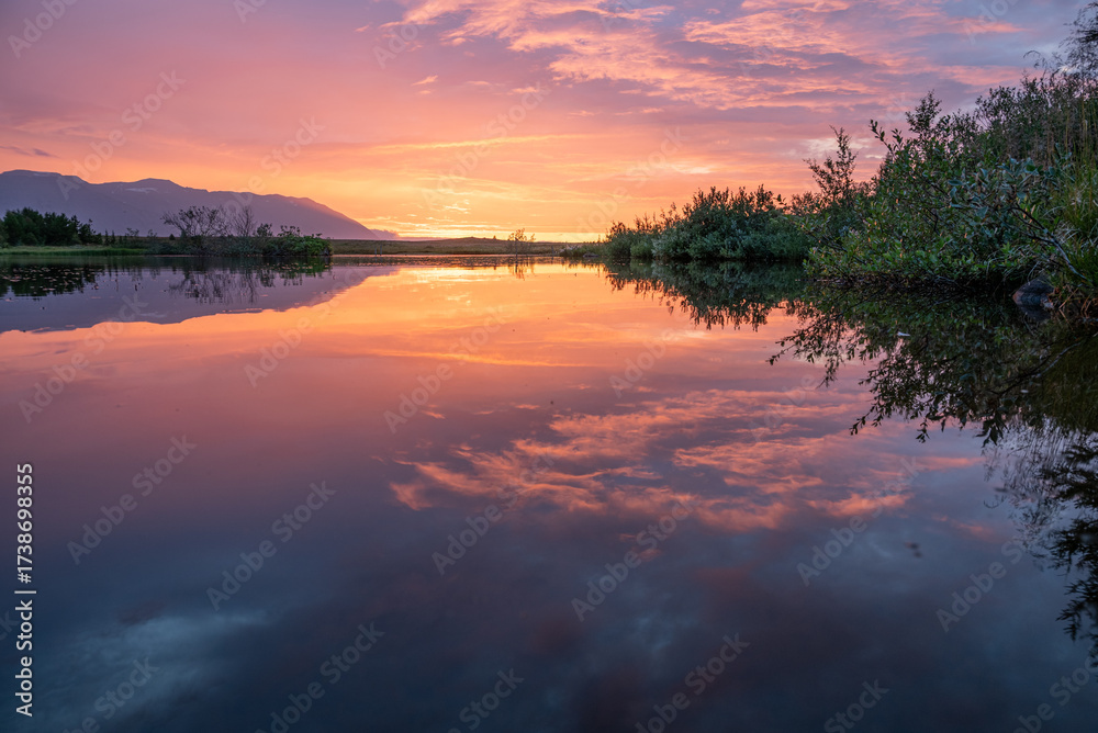 Fototapeta premium beautiful sunset on island of Hrisey in Iceland