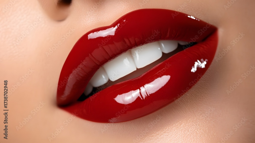 Obraz premium Glamorous red lips with white teeth close up studio shot beauty concept