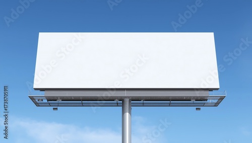 3D illustration of blank white billboard against blue sky