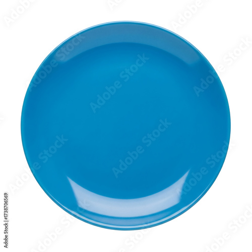 A single, bright blue plate isolated on a clean transparent background, showcasing its simple design