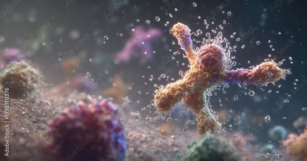 Fototapeta premium Microscopic view of biological structures, showing chromosomes and cellular elements