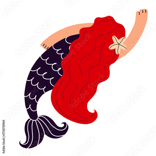 Fairy Mermaid with red hair.Vector cartoon illustration. 