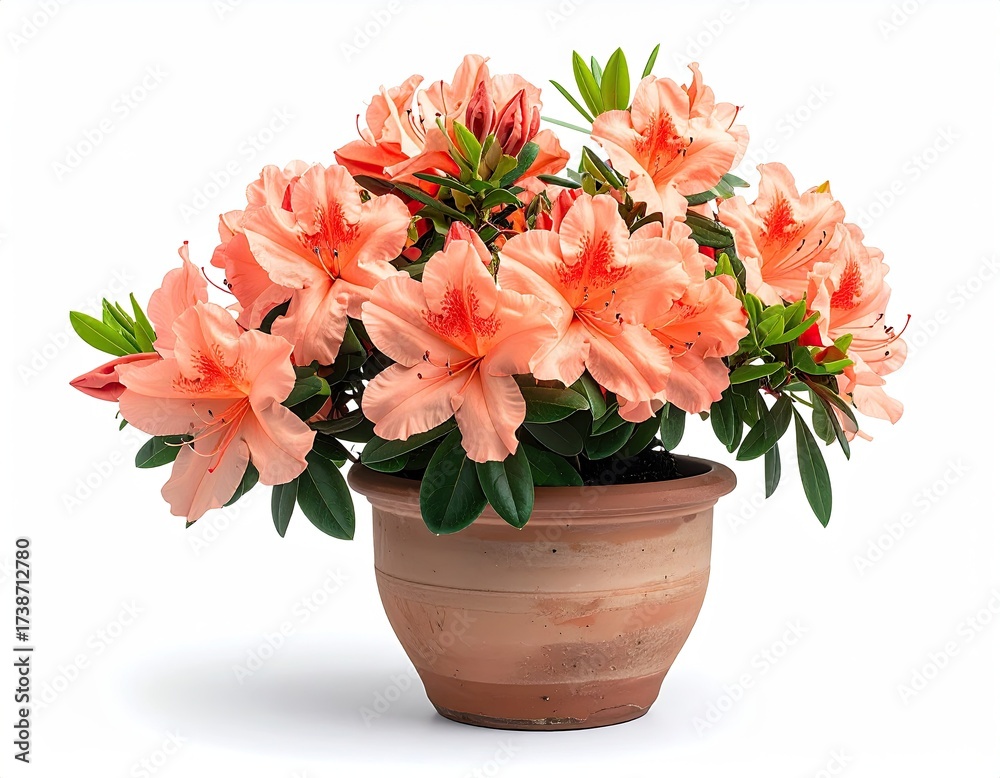 Fototapeta premium Orange azalea blossoms in pot