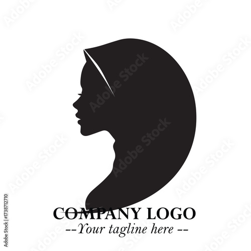 Black and White Woman Hijab Silhouette Close Up Logo in Minimalist Elegant Modern Vector Design