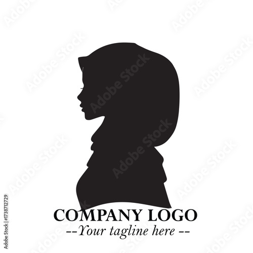 Black and White Woman Hijab Silhouette Close Up Logo in Minimalist Elegant Modern Vector Design