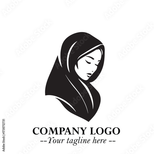 Black and White Woman Hijab Silhouette Close Up Logo in Minimalist Elegant Modern Vector Design
