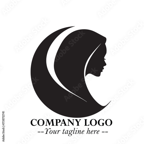 Black and White Woman Hijab Silhouette Close Up Logo in Minimalist Elegant Modern Vector Design