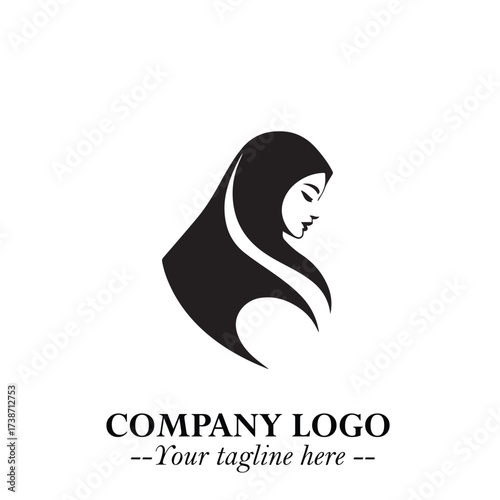 Black and White Woman Hijab Silhouette Close Up Logo in Minimalist Elegant Modern Vector Design