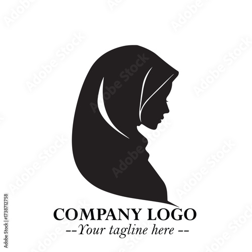 Black and White Woman Hijab Silhouette Close Up Logo in Minimalist Elegant Modern Vector Design