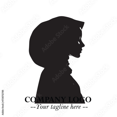 Black and White Woman Hijab Silhouette Close Up Logo in Minimalist Elegant Modern Vector Design