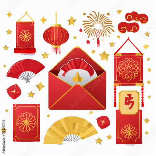 Festive Chinese New Year Decorations and Symbols Celebrating the Lunar New Year