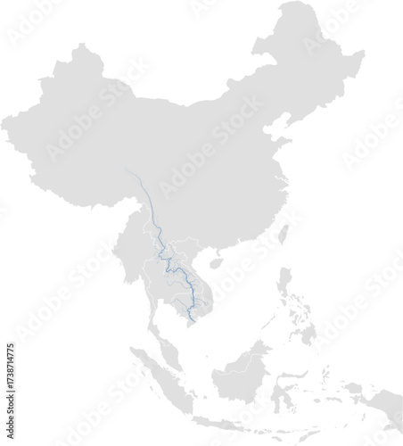 Mekong river system – rivers vector map of Southeast Asia highlighting main stem and primary tributaries (Web Mercator, scaled by river size, PPT-compatible, multi-layered & fully editable)