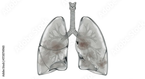 Stunning 3D render of human lungs showcasing internal structure and signs of disease for medical and educational purposes
