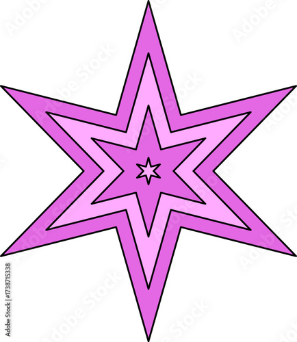 A sixpointed star made of concentric star shapes in pink