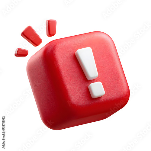 3 d rendered red alert symbol with white exclamation point and light effects