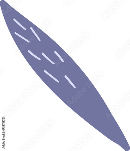 A stylized elongated purple leaf shape with light purple lines