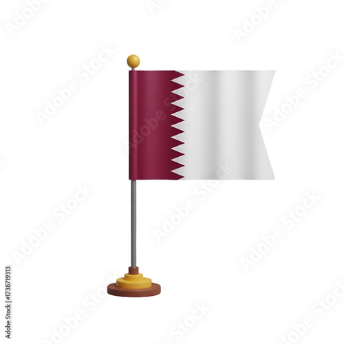 3D Qatar Flag on a Stand