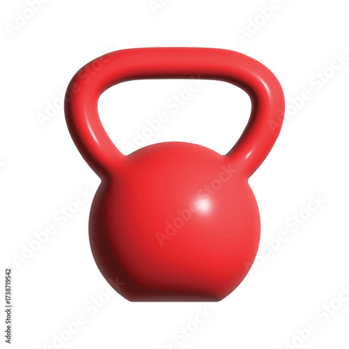 Kettlebell red 3d Vector icon isolated on white background, Workout gym tools, accessories. Sport equipment, Gym time concept. 3D Red kettlebell render icon, sport training and fitness design element.