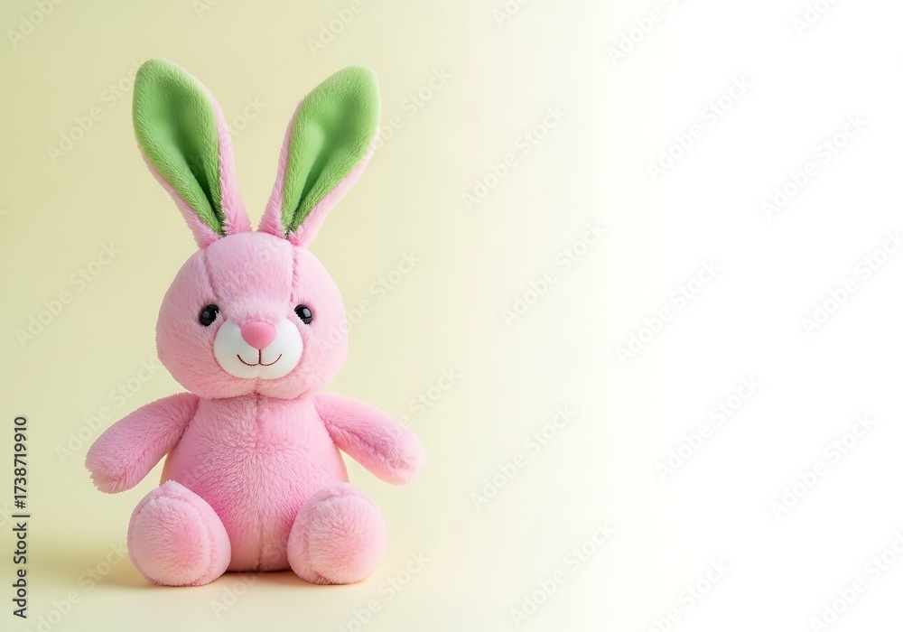 Obraz premium Pink Rabbit Stuffed Animal on Pastel Background.