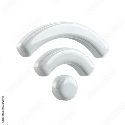 A 3D rendered, glossy white wifi symbol, subtly textured, against a black background