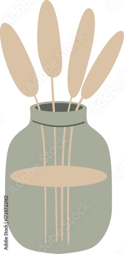 A vase with beige cattails