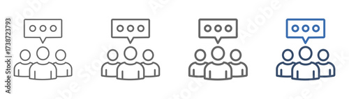 
outline icon set discussion with design of three people sharing