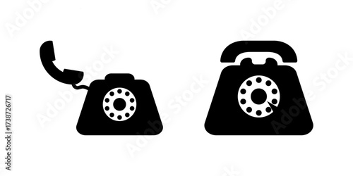 Vintage Rotary Telephones Showing Handset Positions and Classic Communication Devices