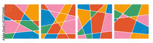 Abstract Vector Geometric Stained Glass Pattern. Cracked and Broken Color Mosaic Background. Modern Geometric Voronoi Texture.