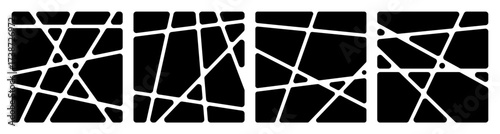 Vector Geometric Crack Pattern. Abstract Broken Glass Effect. Black Square Shape with Chaotic Crash Lines. Voronoi Geometric Texture.