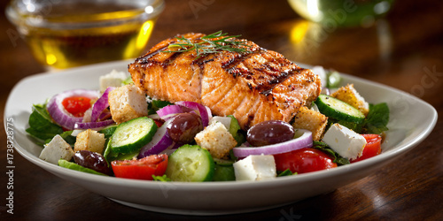 Grilled Salmon Greek Salad