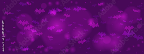 Abstract purple background with flying bats and bokeh lights, perfect for Halloween designs and spooky themes