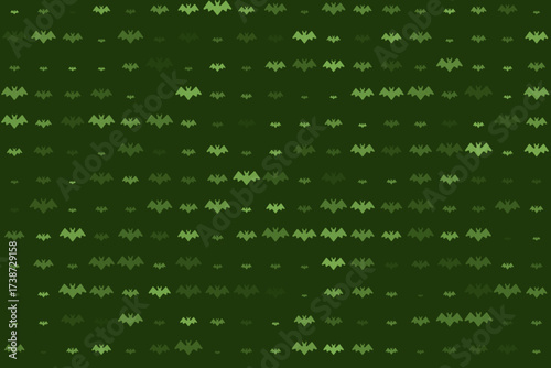 Seamless pattern of green bat silhouettes on a dark background, perfect for Halloween designs, spooky themes, or nocturnal nature concepts.