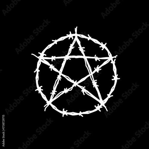 Barbed wire star vector symbol, gothic occult emblem for tattoo, streetwear, and dark metal design