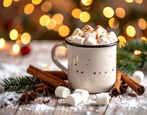 Festive Hot Chocolate with Marshmallows and Cinnamon