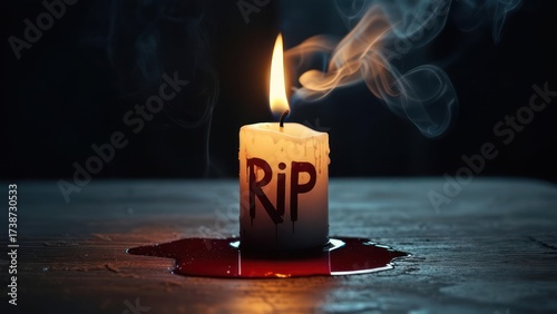 RIP Candle with Wax Blood - A Somber Memorial.