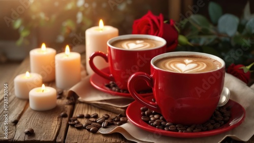 Romantic Coffee Date with Candles and Roses.